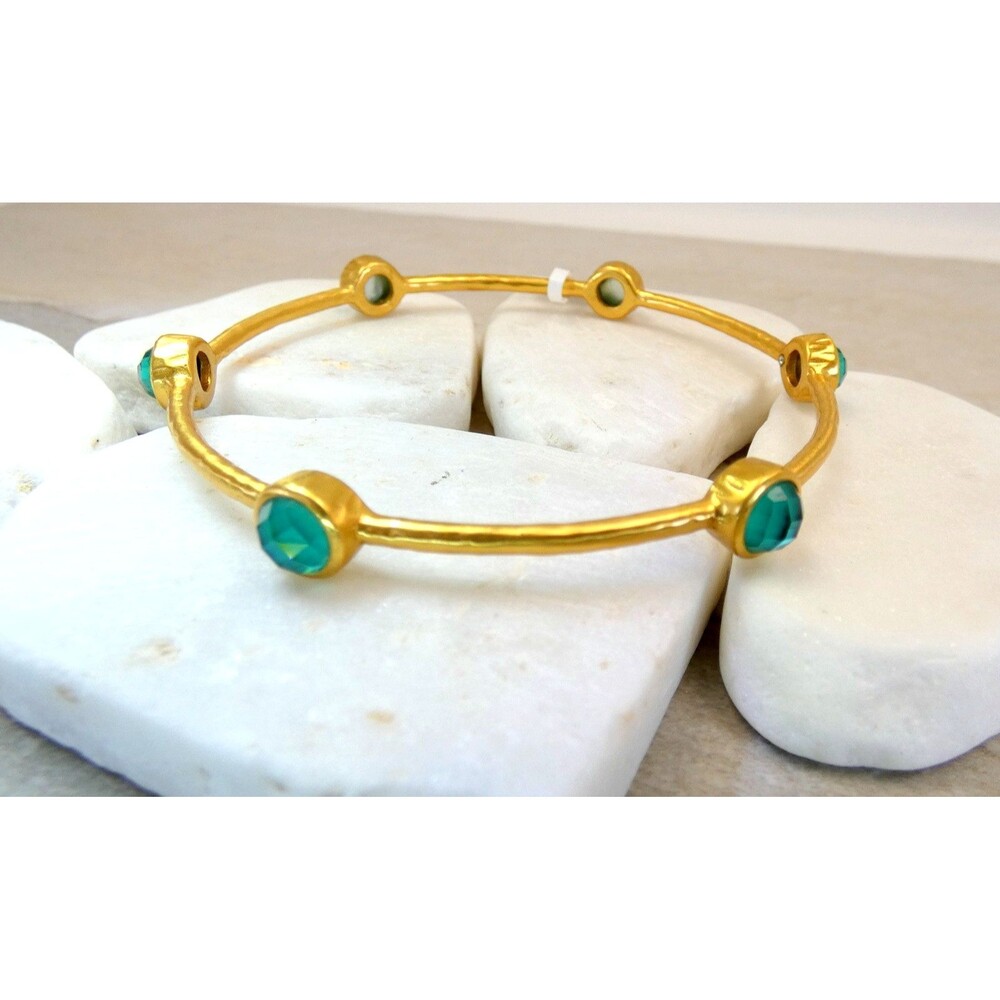 Julie Vos Bangle Iridescent Emerald Green 24k Gold Plated NWT